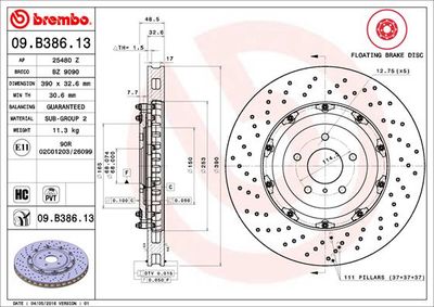 09B38613 BREMBO Тормозной диск
