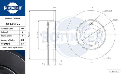 RT1243GL ROTINGER Тормозной диск