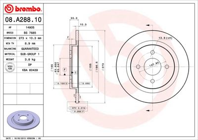 08A28810 BREMBO Тормозной диск