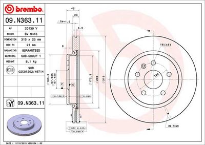 09N36311 BREMBO Тормозной диск