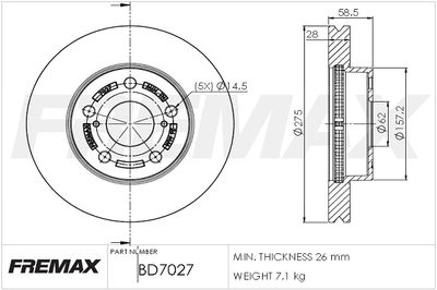 BD7027 FREMAX Тормозной диск