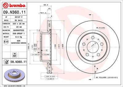 09N36011 BREMBO Тормозной диск