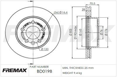 BD0198 FREMAX Тормозной диск