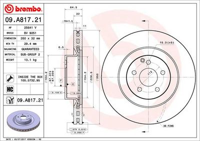 09A81721 BREMBO Тормозной диск