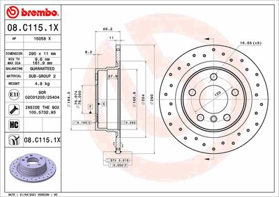 08C1151X BREMBO Тормозной диск