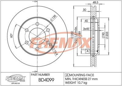 BD4099 FREMAX Тормозной диск