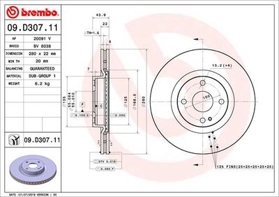 09D30711 BREMBO Тормозной диск