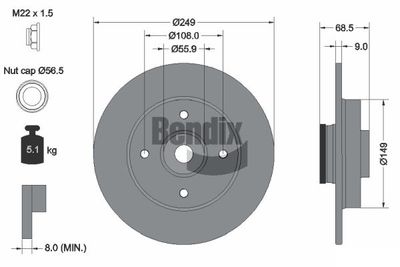 BDS1088 BENDIX Braking Тормозной диск