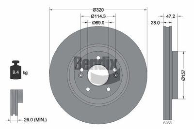 BDS1599 BENDIX Braking Тормозной диск