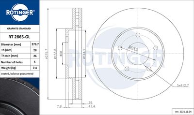 RT2865GL ROTINGER Тормозной диск