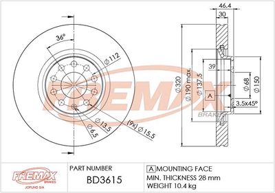 BD3615 FREMAX Тормозной диск