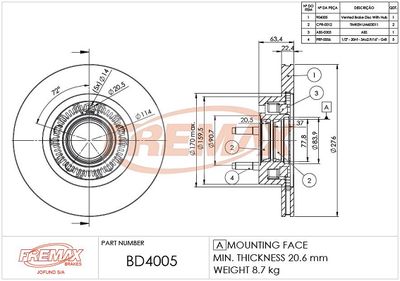 BD4005KT FREMAX Тормозной диск