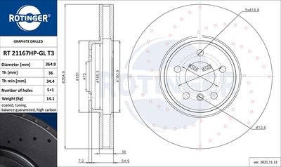 RT21167HPGLT3 ROTINGER Тормозной диск