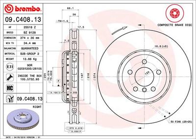 09C40813 BREMBO Тормозной диск