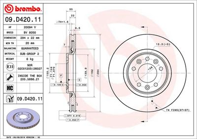 09D42011 BREMBO Тормозной диск