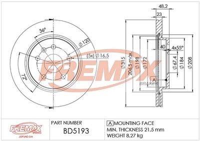 BD5193 FREMAX Тормозной диск