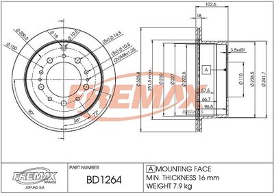 BD1264 FREMAX Тормозной диск
