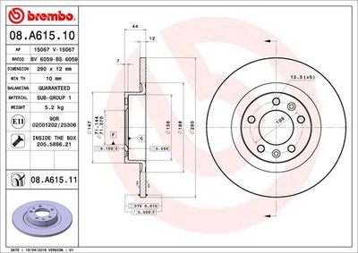 08A61511 BREMBO Тормозной диск
