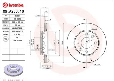 09A25010 BREMBO Тормозной диск
