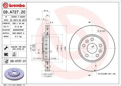 09A72721 BREMBO Тормозной диск