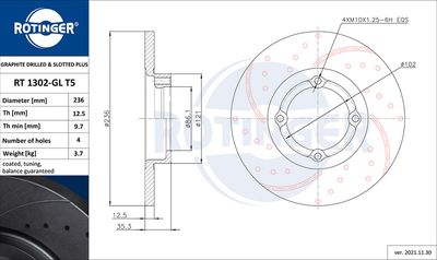 RT1302GLT5 ROTINGER Тормозной диск