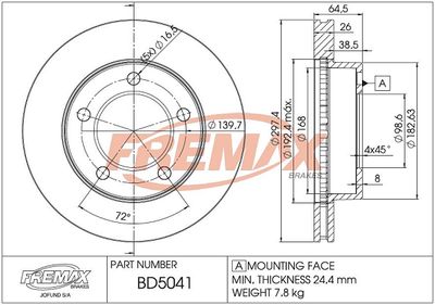 BD5041 FREMAX Тормозной диск