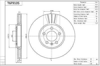 T6F910S AISIN Тормозной диск