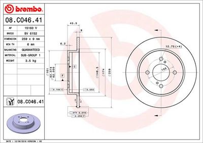 08C04641 BREMBO Тормозной диск