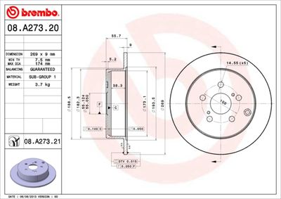 08A27320 BREMBO Тормозной диск