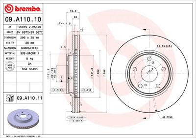 09A11011 BREMBO Тормозной диск