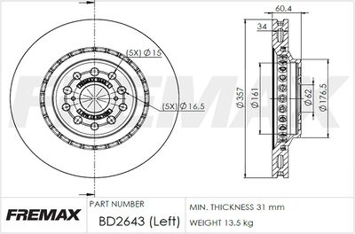 BD2643 FREMAX Тормозной диск