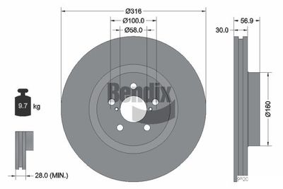 BDS1861 BENDIX Braking Тормозной диск