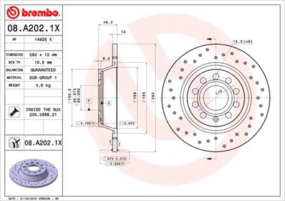 08A2021X BREMBO Тормозной диск