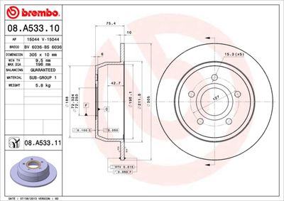 08A53311 BREMBO Тормозной диск