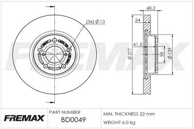 BD0049 FREMAX Тормозной диск