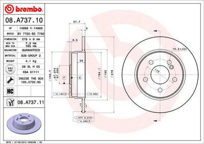 08A73711 BREMBO Тормозной диск