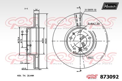 873092 MAXTECH Тормозной диск