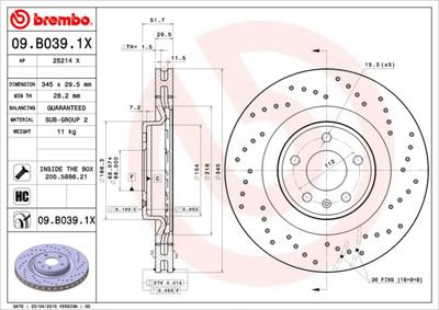 09B0391X BREMBO Тормозной диск