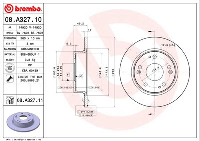 08A32711 BREMBO Тормозной диск