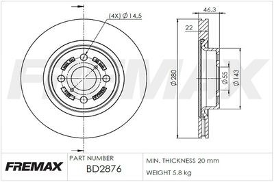 BD2876 FREMAX Тормозной диск