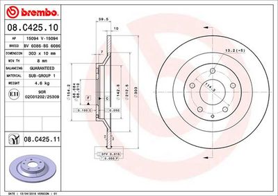 08C42511 BREMBO Тормозной диск