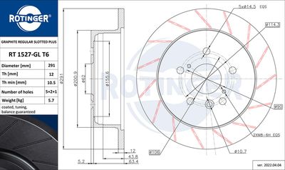 RT1527GLT6 ROTINGER Тормозной диск