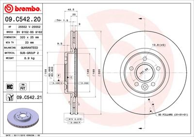 09C54221 BREMBO Тормозной диск