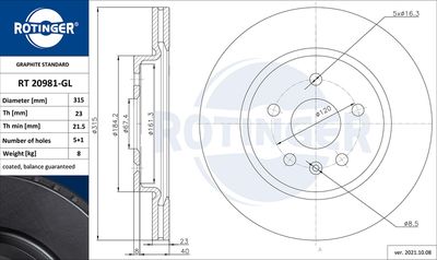 RT20981GL ROTINGER Тормозной диск