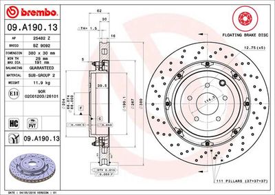 09A19013 BREMBO Тормозной диск