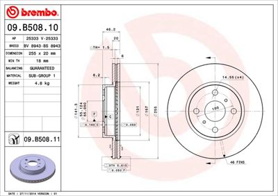 09B50811 BREMBO Тормозной диск