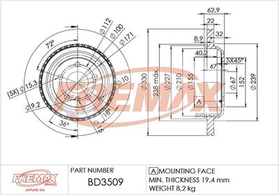 BD3509 FREMAX Тормозной диск