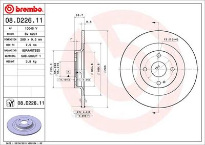 08D22611 BREMBO Тормозной диск