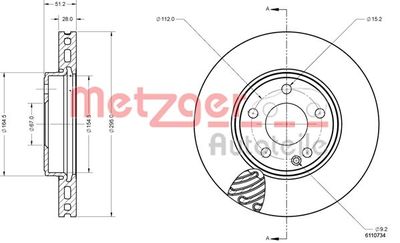 6110734 METZGER Тормозной диск