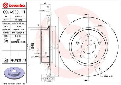 09C92911 BREMBO Тормозной диск